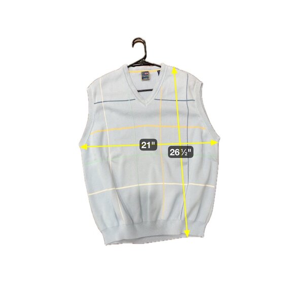 T. Harris London Mens Light Blue Sleeveless V-Neck Sweater Vest With Multicolor - Picture 9 of 10